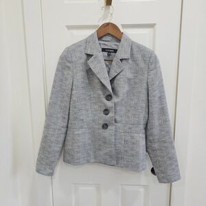Le Suit Separates Womens Grey Textured 3-Button Blazer Jacket Petite 4P